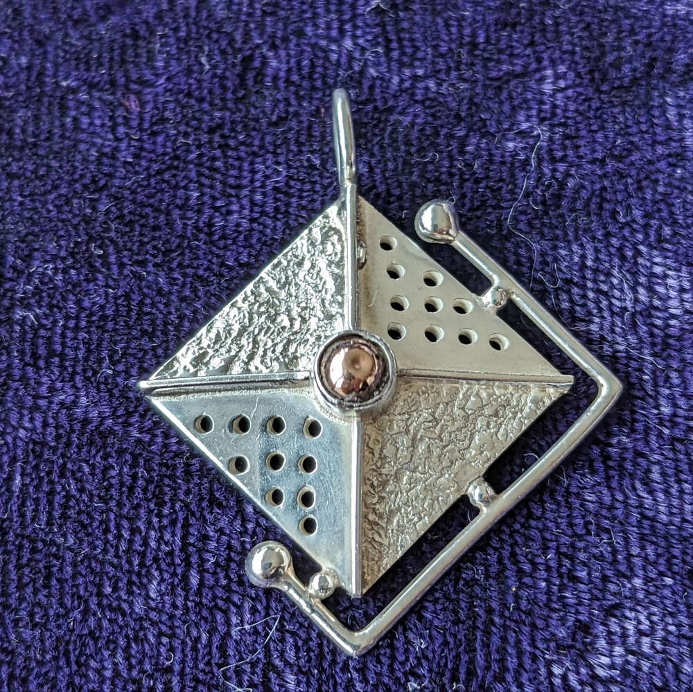 Vintage 14K Gold And 925 Sterling Silver Designer Mid-Century Modern Pendant